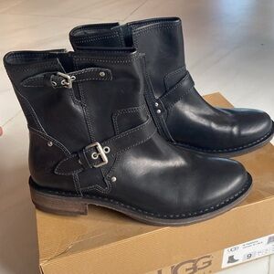 UGG NWT FABRIZIA BOOTS MOTO BLACK LEATHER SIZE 9